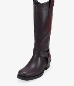Bosanova Bottes À Talons | Bottes De Motard | Bottines motardes bordeaux avec anneau en métal