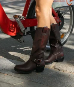 Bosanova Bottes À Talons | Bottes De Motard | Bottines motardes bordeaux avec anneau en métal