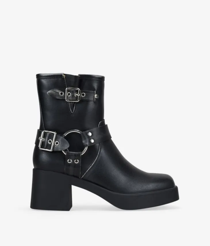 Bosanova Bottes À Talons | Bottes De Motard | Bottines noires à talons avec boucles