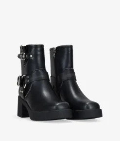 Bosanova Bottes À Talons | Bottes De Motard | Bottines noires à talons avec boucles