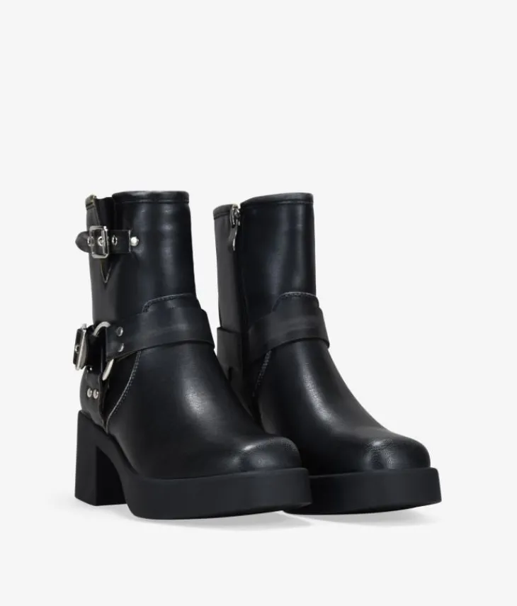 Bosanova Bottes À Talons | Bottes De Motard | Bottines noires à talons avec boucles