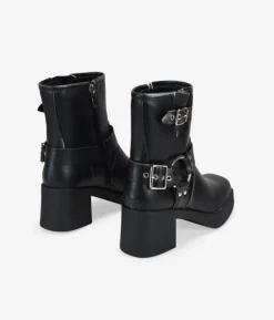 Bosanova Bottes À Talons | Bottes De Motard | Bottines noires à talons avec boucles