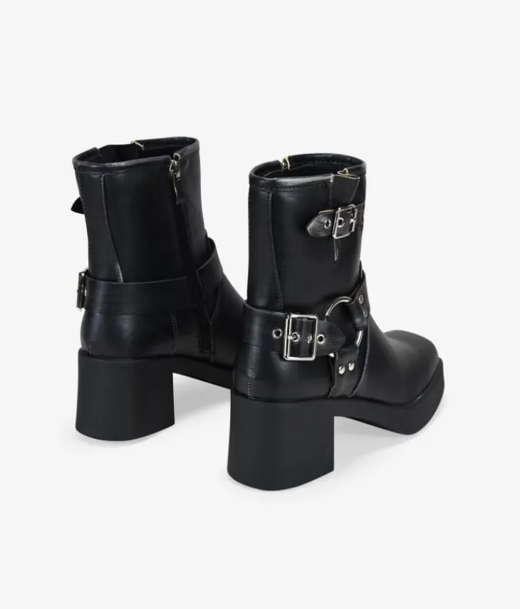Bosanova Bottes À Talons | Bottes De Motard | Bottines noires à talons avec boucles
