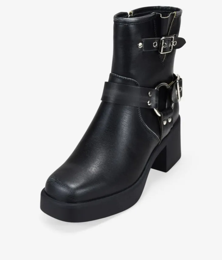 Bosanova Bottes À Talons | Bottes De Motard | Bottines noires à talons avec boucles