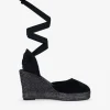 Bosanova Sandales Spartiates | Sandales Plateformes | Espadrilles compensées noires avec noeud