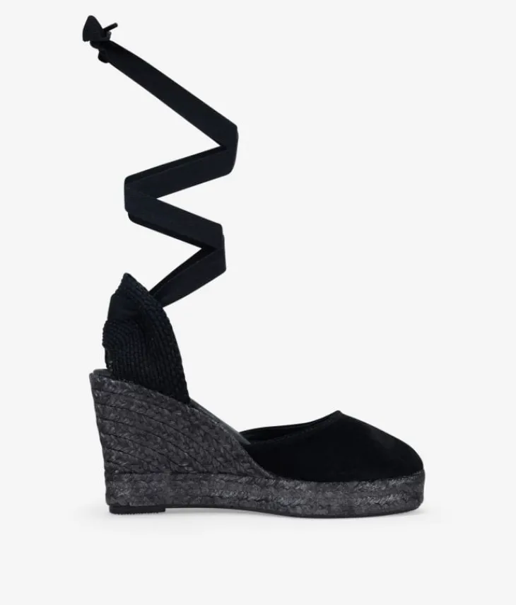 Bosanova Sandales Spartiates | Sandales Plateformes | Espadrilles compensées noires avec noeud