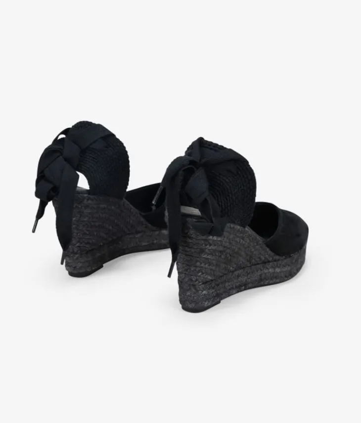 Bosanova Sandales Spartiates | Sandales Plateformes | Espadrilles compensées noires avec noeud