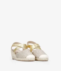 Bosanova Espadrilles | Sandales Compensées | Espadrilles dorées à cale en raphia
