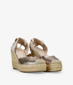 Bosanova Sandales Compensées | Espadrilles | Espadrilles dorées à semelle compensée et laçage en sparte