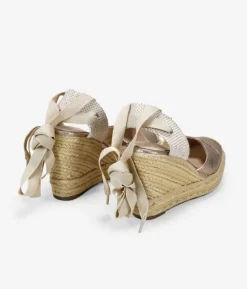Bosanova Sandales Compensées | Espadrilles | Espadrilles dorées à semelle compensée et laçage en sparte