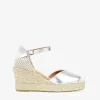 Bosanova Espadrilles | Sandales Compensées | Espadrilles en cuir argenté avec semelle compensée en sparte