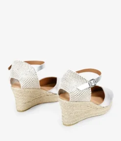 Bosanova Espadrilles | Sandales Compensées | Espadrilles en cuir argenté avec semelle compensée en sparte