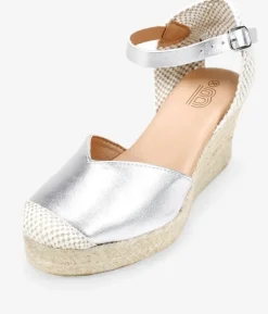 Bosanova Espadrilles | Sandales Compensées | Espadrilles en cuir argenté avec semelle compensée en sparte