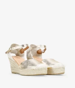Bosanova Espadrilles | Sandales Compensées | Espadrilles en cuir doré avec semelle compensée en sparte