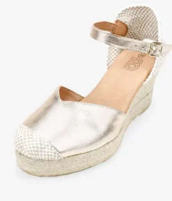 Bosanova Espadrilles | Sandales Compensées | Espadrilles en cuir doré avec semelle compensée en sparte