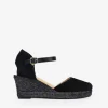 Bosanova Espadrilles | Sandales Compensées | Espadrilles en cuir noir avec boucle