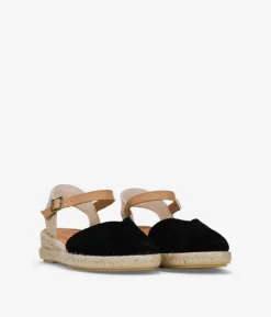 Bosanova Espadrilles | Sandales Spartiates | Espadrilles en cuir noir avec coin en sparte