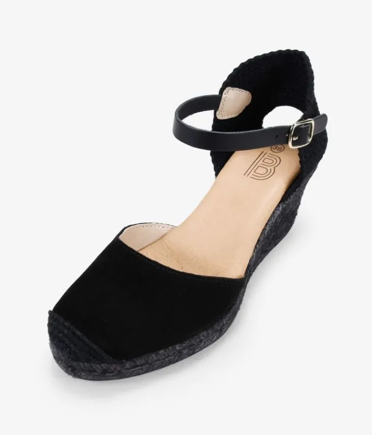 Bosanova Espadrilles | Sandales Compensées | Espadrilles en cuir noir avec boucle