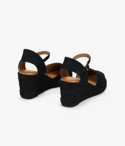 Bosanova Espadrilles | Sandales Compensées | Espadrilles noires à semelle compensée en sparte