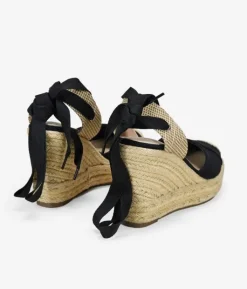 Bosanova Espadrilles | Sandales Compensées | Espadrilles noires à semelle compensée en sparte et dentelle