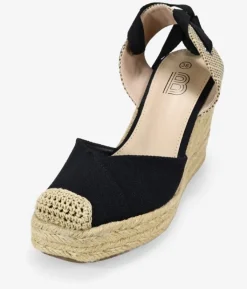 Bosanova Espadrilles | Sandales Compensées | Espadrilles noires à semelle compensée en sparte et dentelle