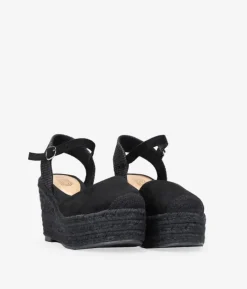 Bosanova Espadrilles | Sandales Compensées | Espadrilles noires avec bracelet et semelle en sparte