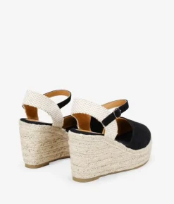 Bosanova Espadrilles | Sandales Compensées | Espadrilles noires avec bracelet et talon compensé en sparte