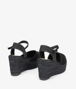 Bosanova Espadrilles | Sandales Compensées | Espadrilles noires avec bracelet et semelle en sparte