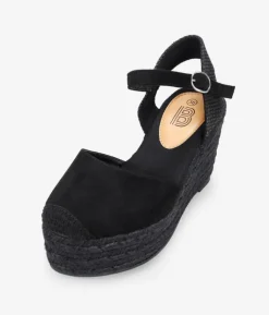 Bosanova Espadrilles | Sandales Compensées | Espadrilles noires avec bracelet et semelle en sparte