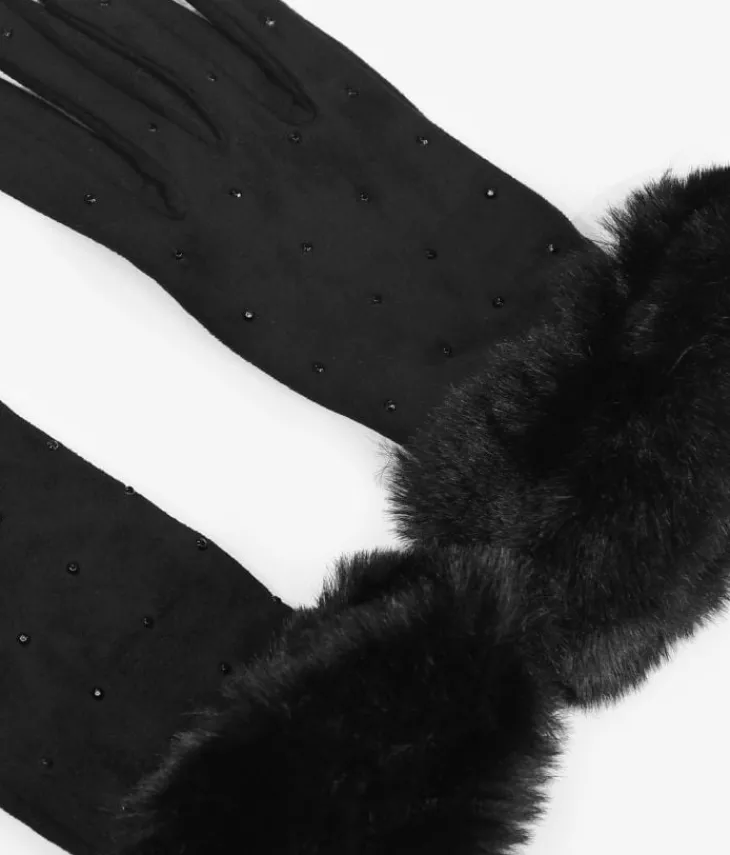 Femme Bosanova Gants | Gants noirs tactiles avec strass