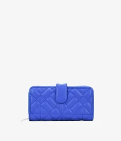 Femme Bosanova Portefeuilles | Grand portefeuille bleu en cuir vegan avec fermeture éclair et compartiments