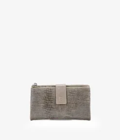 Femme Bosanova Portefeuilles | Grand portefeuille en cuir taupe imprimé animalier avec zip et bouton