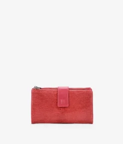 Femme Bosanova Portefeuilles | Grand portefeuille en cuir imprimé animalier rouge avec zip et bouton