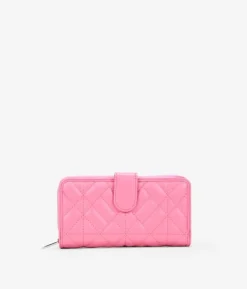 Femme Bosanova Portefeuilles | Grand portefeuille en cuir vegan rose avec fermeture éclair et compartiments