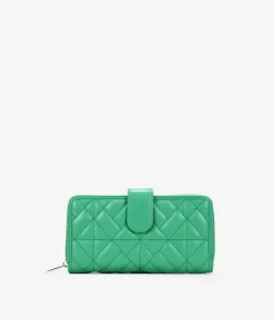 Femme Bosanova Portefeuilles | Grand portefeuille en cuir vegan vert avec fermeture éclair et compartiments