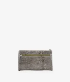Femme Bosanova Portefeuilles | Grand portefeuille en cuir taupe imprimé animalier avec zip et bouton