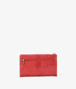 Femme Bosanova Portefeuilles | Grand portefeuille en cuir imprimé animalier rouge avec zip et bouton