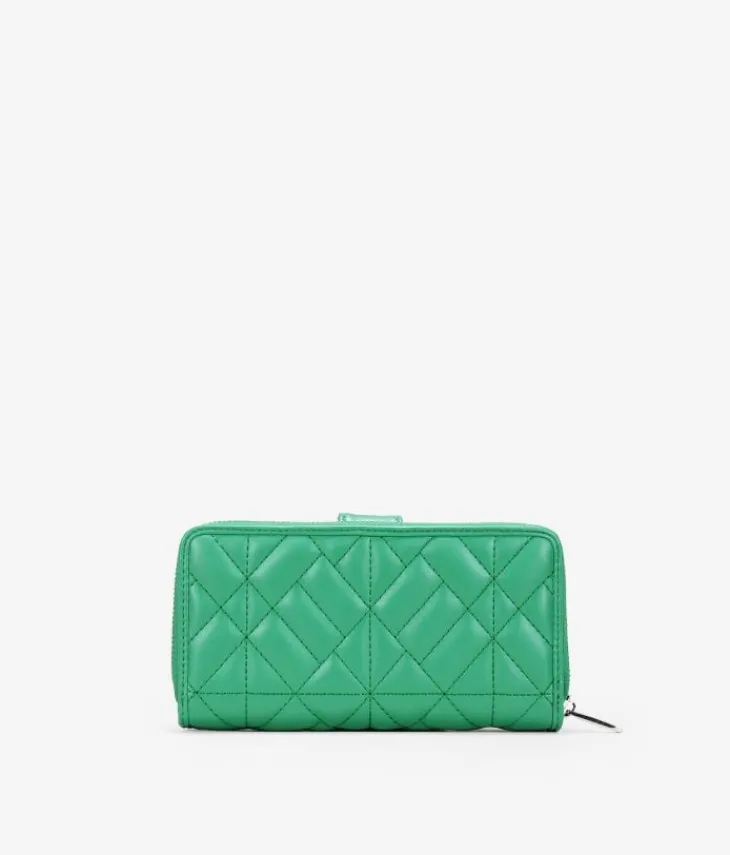 Femme Bosanova Portefeuilles | Grand portefeuille en cuir vegan vert avec fermeture éclair et compartiments