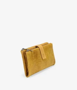 Femme Bosanova Portefeuilles | Grand portefeuille en cuir jaune imprimé animal avec fermeture éclair et bouton