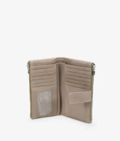 Femme Bosanova Portefeuilles | Grand portefeuille en cuir taupe imprimé animalier avec zip et bouton