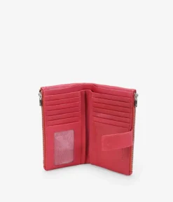 Femme Bosanova Portefeuilles | Grand portefeuille en cuir imprimé animalier rouge avec zip et bouton