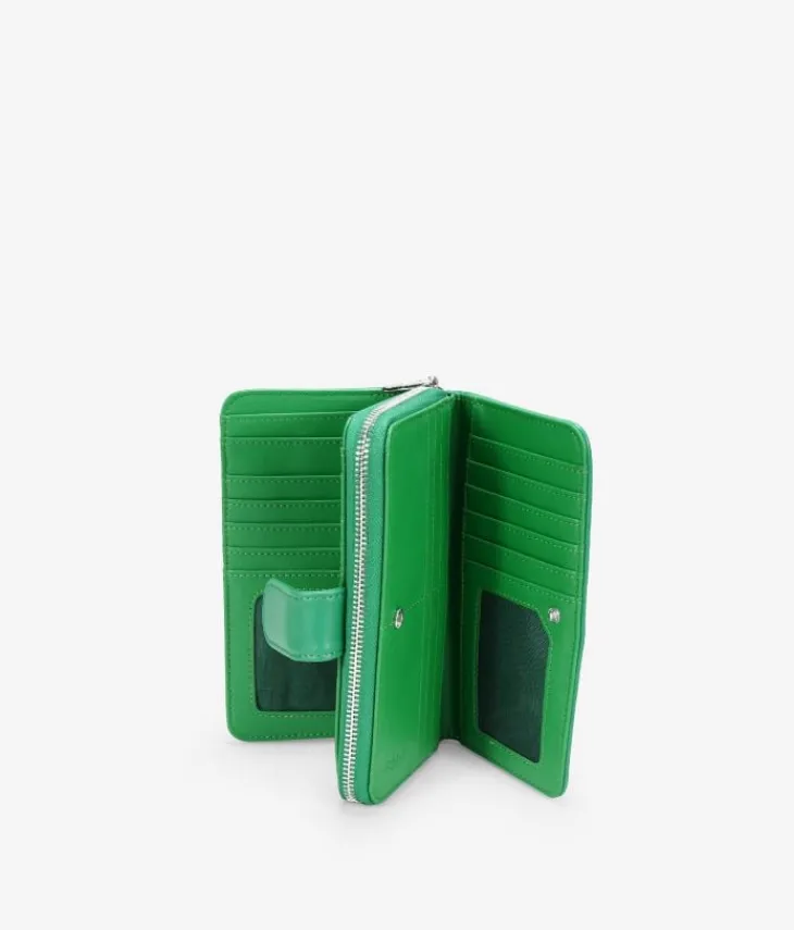 Femme Bosanova Portefeuilles | Grand portefeuille en cuir vegan vert avec fermeture éclair et compartiments