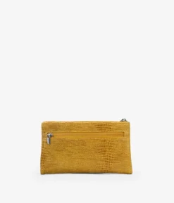 Femme Bosanova Portefeuilles | Grand portefeuille en cuir jaune imprimé animal avec fermeture éclair et bouton