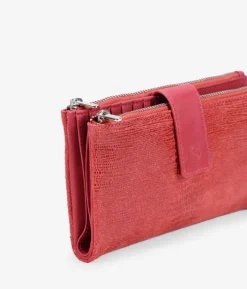 Femme Bosanova Portefeuilles | Grand portefeuille en cuir imprimé animalier rouge avec zip et bouton
