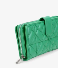 Femme Bosanova Portefeuilles | Grand portefeuille en cuir vegan vert avec fermeture éclair et compartiments