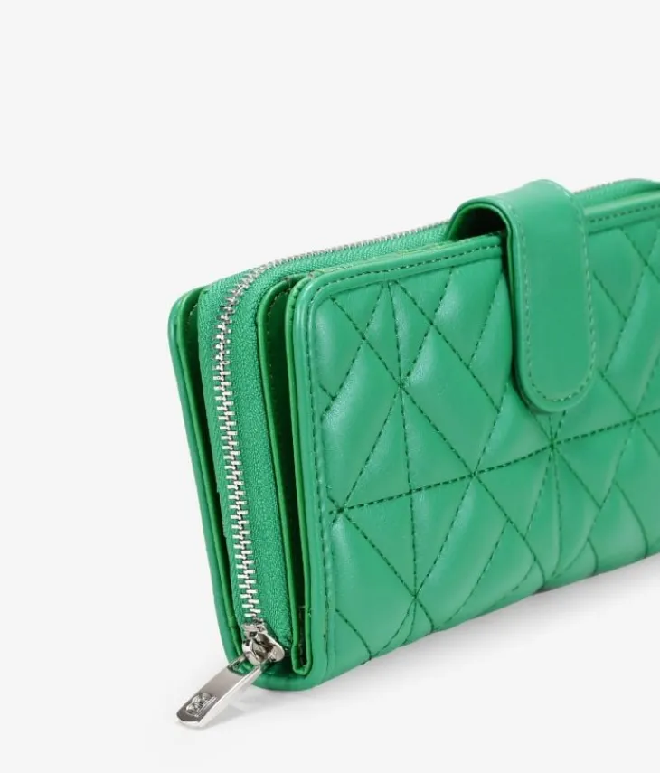 Femme Bosanova Portefeuilles | Grand portefeuille en cuir vegan vert avec fermeture éclair et compartiments