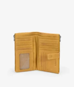 Femme Bosanova Portefeuilles | Grand portefeuille en cuir jaune imprimé animal avec fermeture éclair et bouton