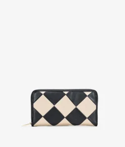 Femme Bosanova Portefeuilles | Grand portefeuille losange noir et beige en cuir vegan