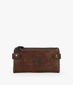 Femme Bosanova Portefeuilles | Grand portefeuille marron avec double fermeture éclair et logo clouté