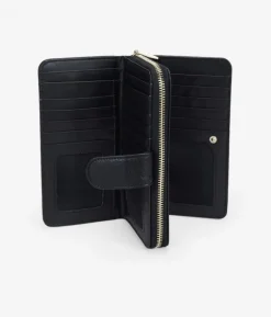 Femme Bosanova Portefeuilles | Grand portefeuille noir avec clous, fermeture éclair et bouton.